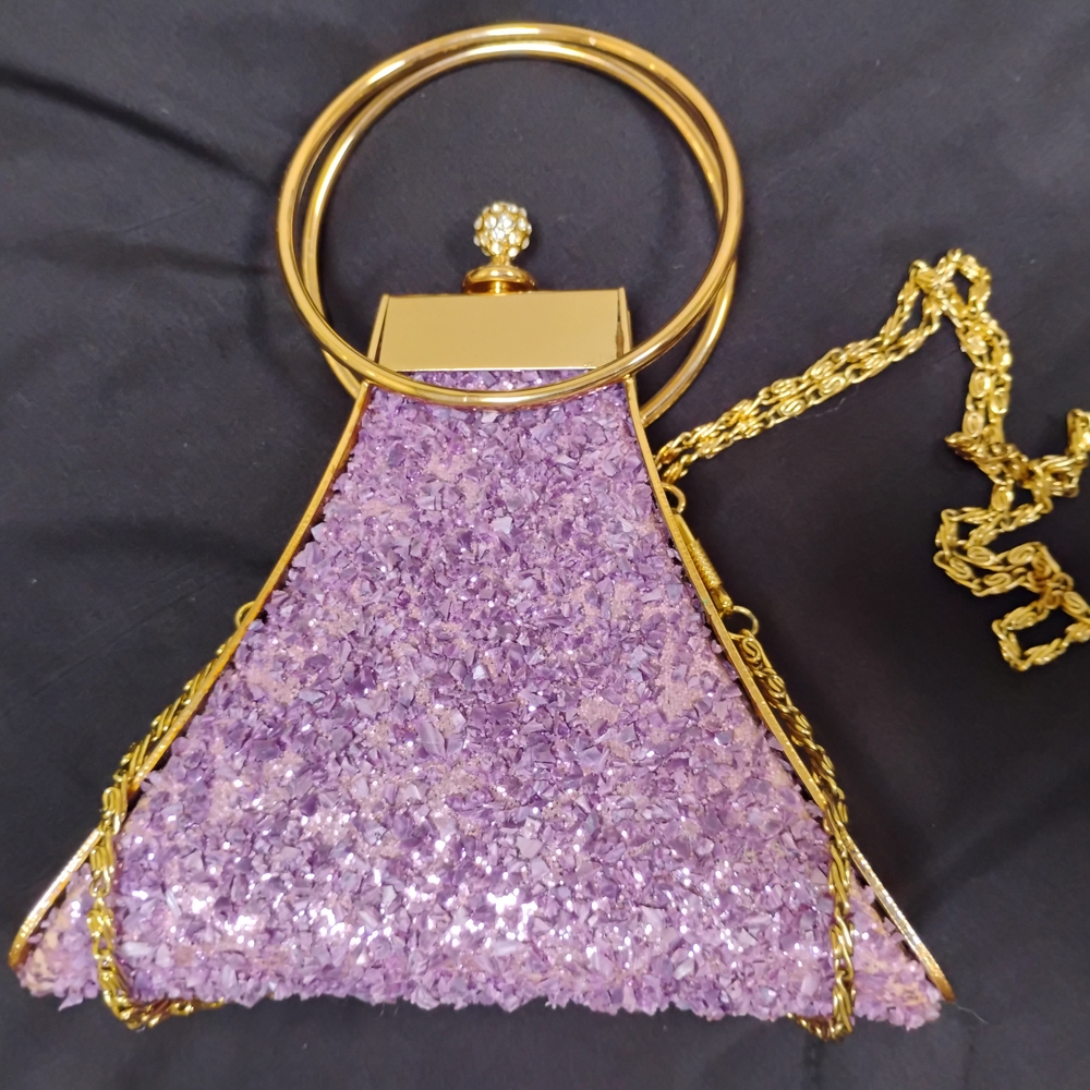 Elegant Purple Evening Bag with Gold Accents
